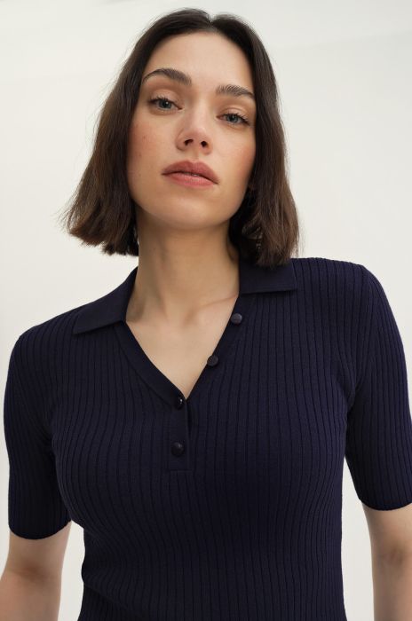 Bluzka polo z prążkowanej dzianiny Solar Obraz 3