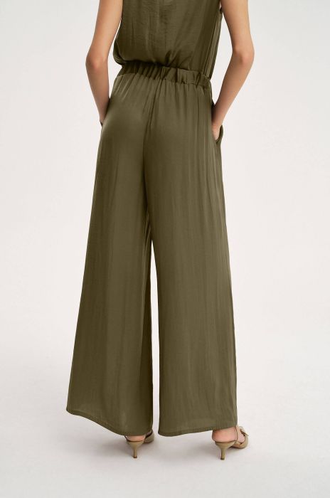Spodnie wide leg z satynowej tkaniny Solar Obraz 4