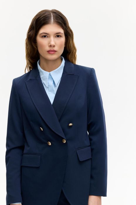 Granatowa dwurzędowa marynarka Solar Obraz 2