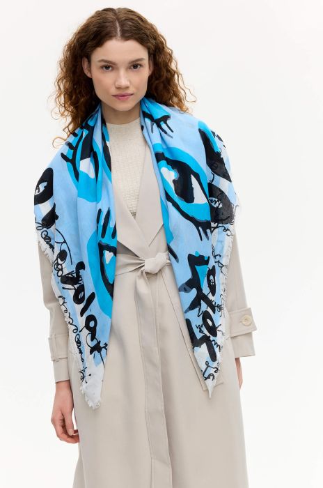 Błękitna chusta z autorskim printem Solar Obraz 1