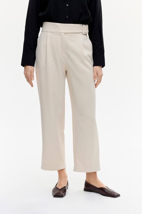 Beżowe spodnie cygaretki z paskiem Solar Obraz 2
