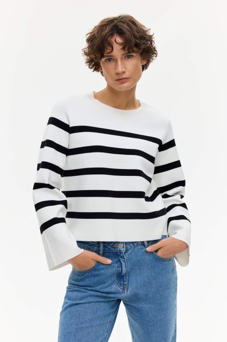 Sweter w paski z wiskozą Solar Obraz 2