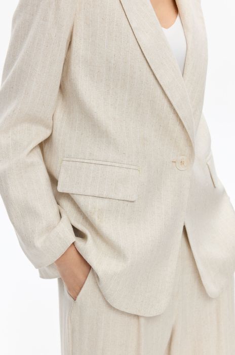 Beżowa jednorzędowa marynarka w delikatny prążek Solar Obraz 3