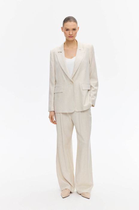 Beżowa jednorzędowa marynarka w delikatny prążek Solar Obraz 1