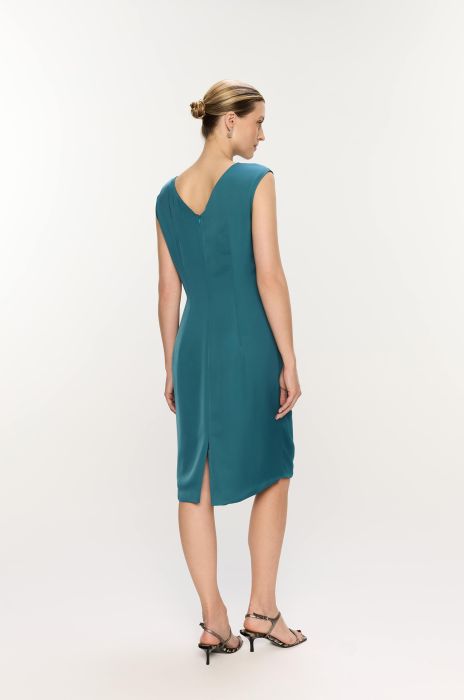 Turkusowa sukienka z zakładkami Solar Obraz 4