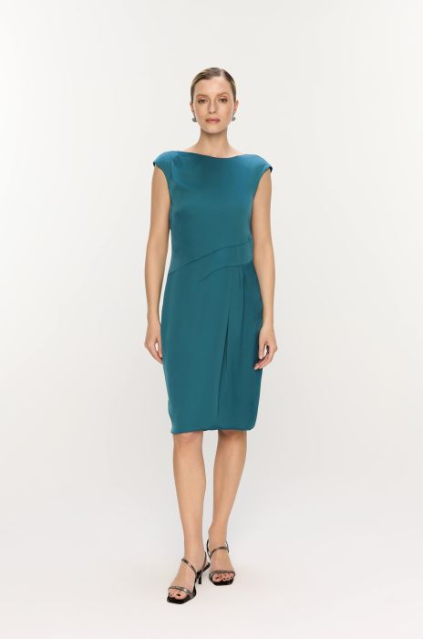 Turkusowa sukienka z zakładkami Solar Obraz 1