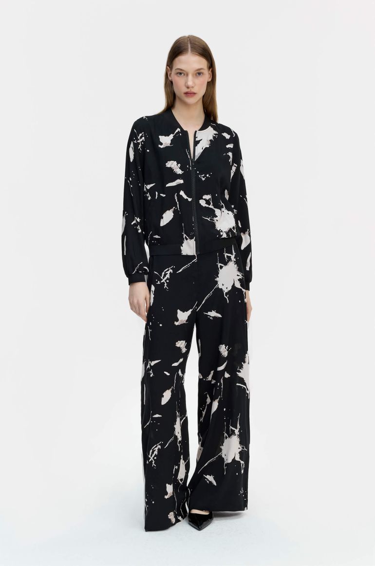 Wiskozowe spodnie wide leg z printem