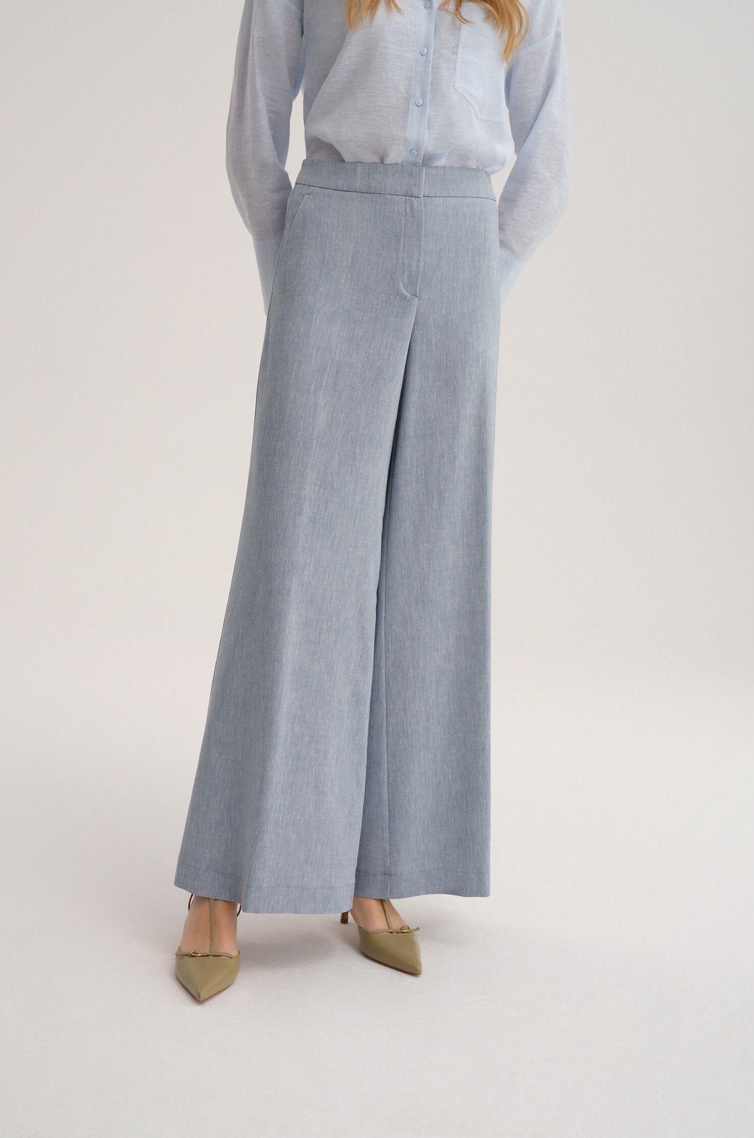 Szerokie spodnie z lnem Solar Obraz 2