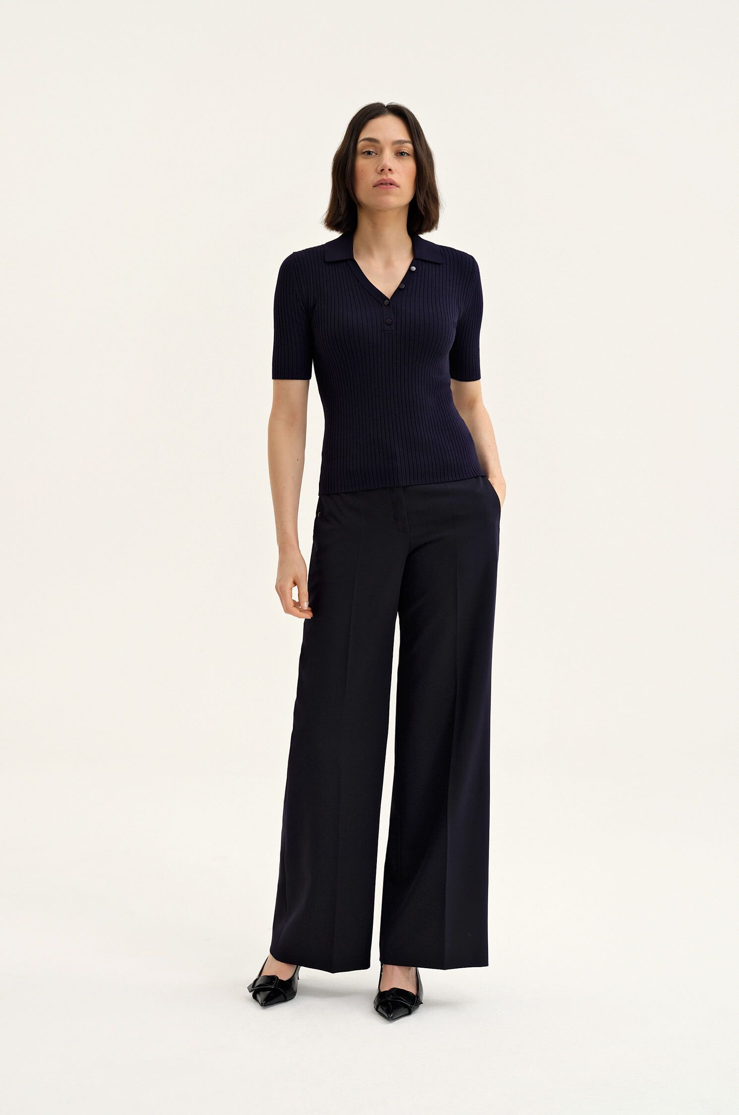 Bluzka polo z prążkowanej dzianiny Solar Obraz 1