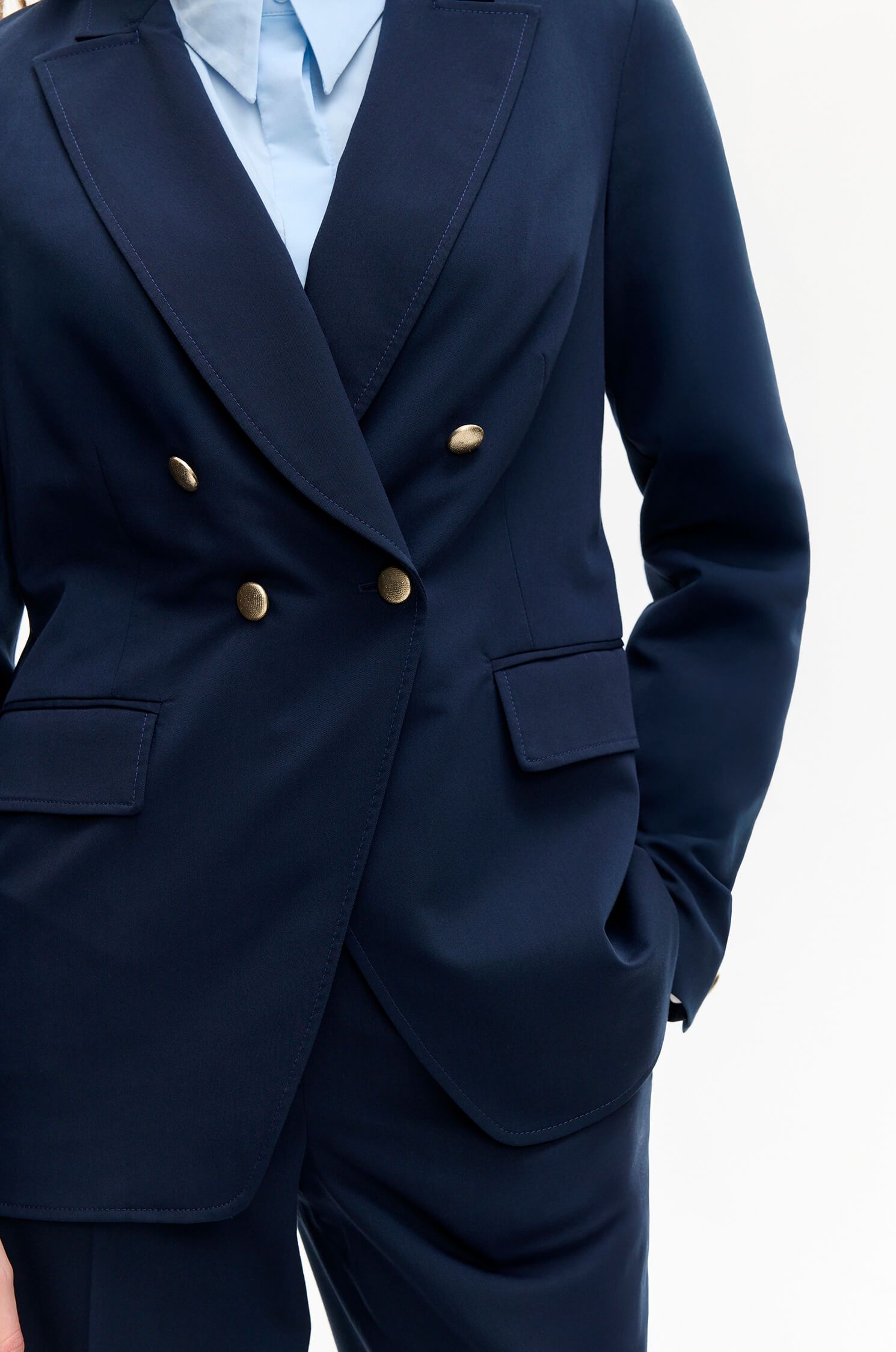 Granatowa dwurzędowa marynarka Solar Obraz 3