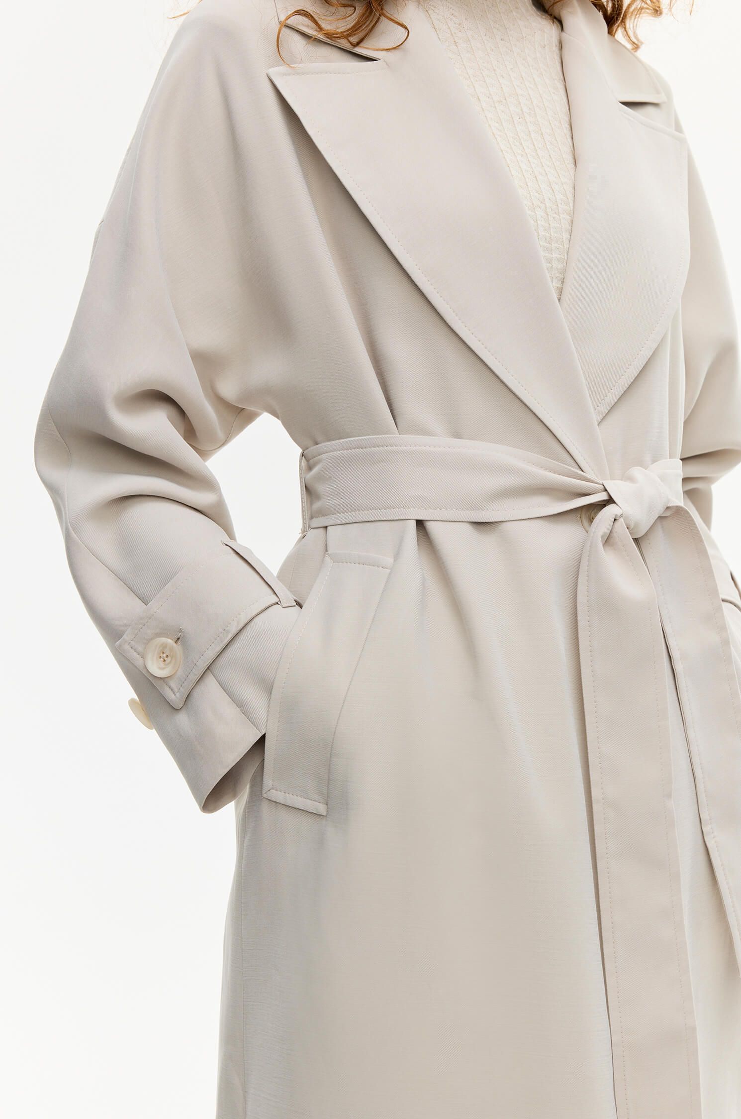 Jednorzędowy płaszcz w piaskowym kolorze Solar Obraz 3