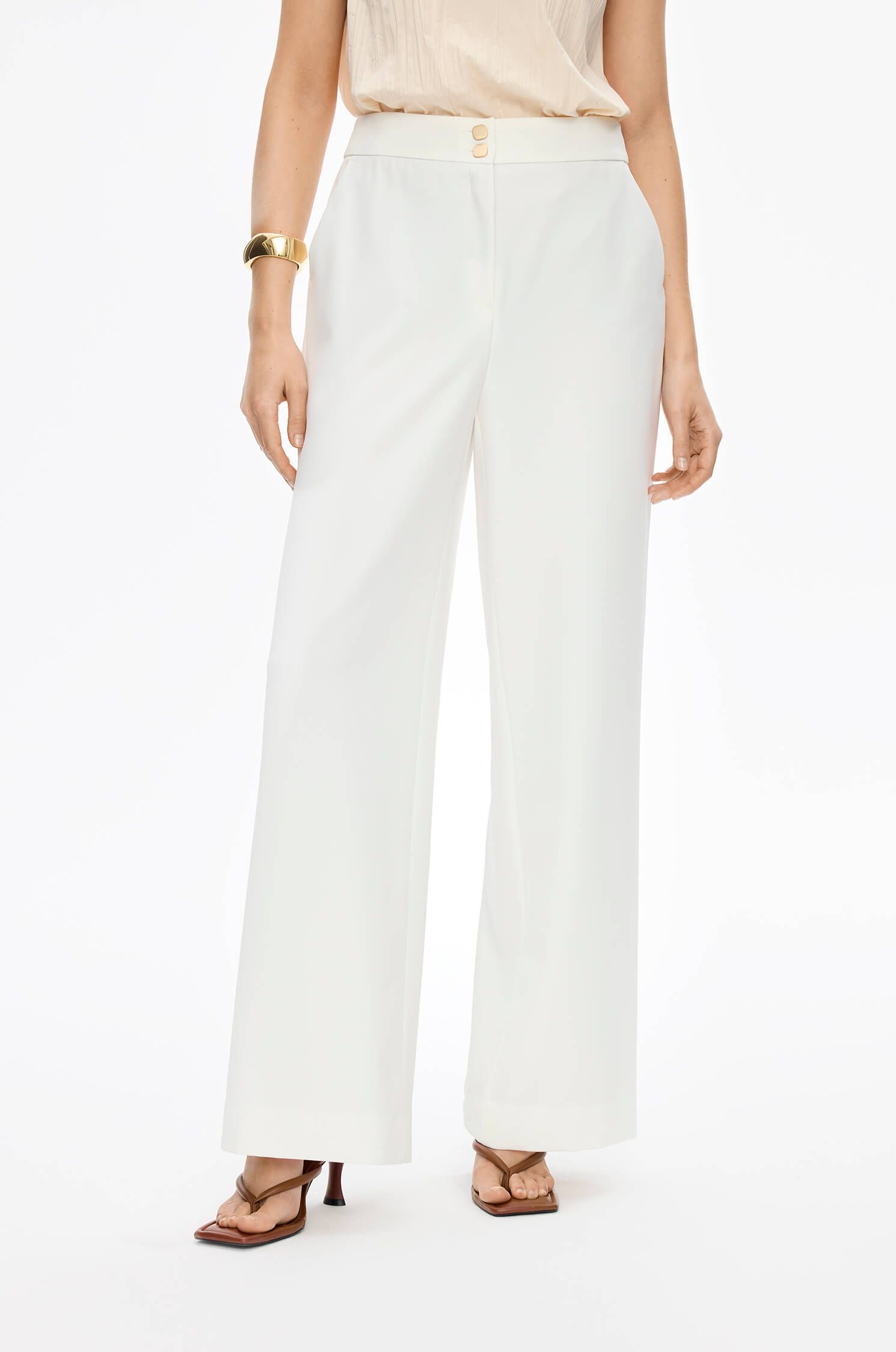 Spodnie ecru z lekko rozszerzaną nogawką Solar Obraz 2