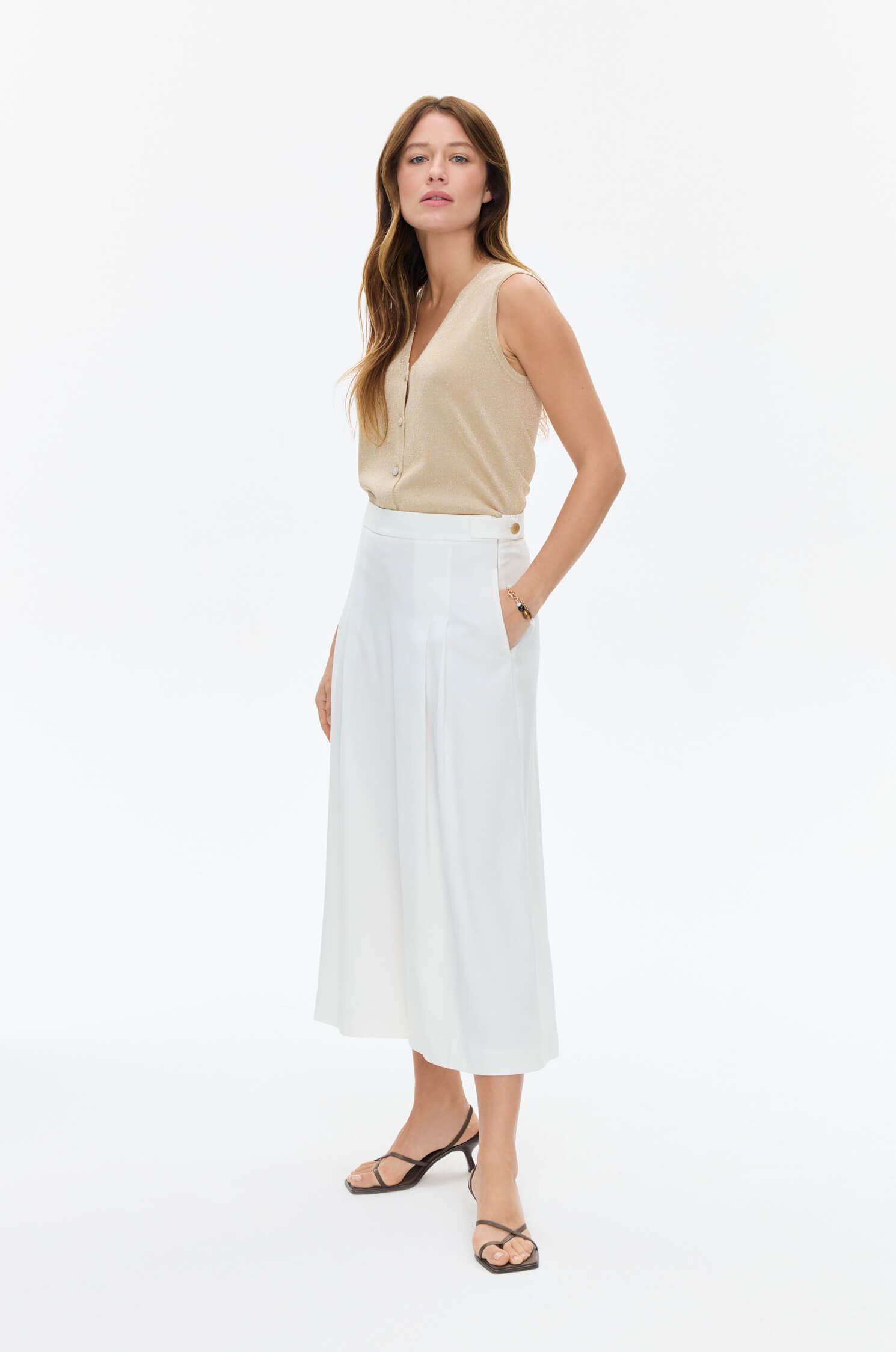 Spodnie ecru z wiskozą Solar Obraz 2