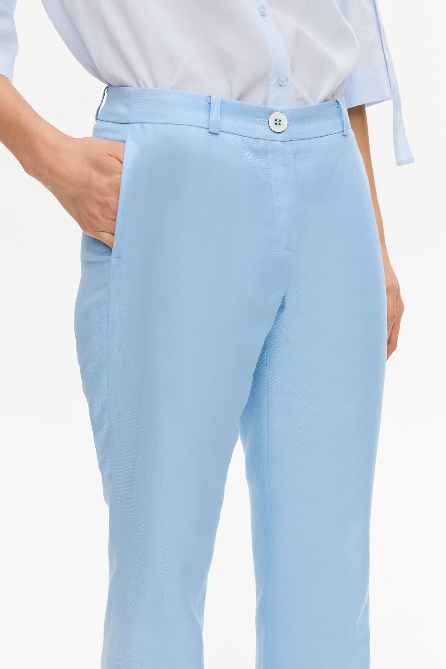 Błękitne spodnie z lnem Solar Obraz 3