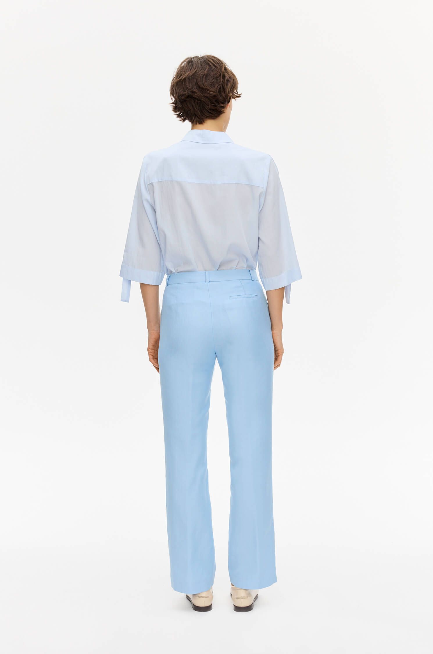 Błękitne spodnie z lnem Solar Obraz 4