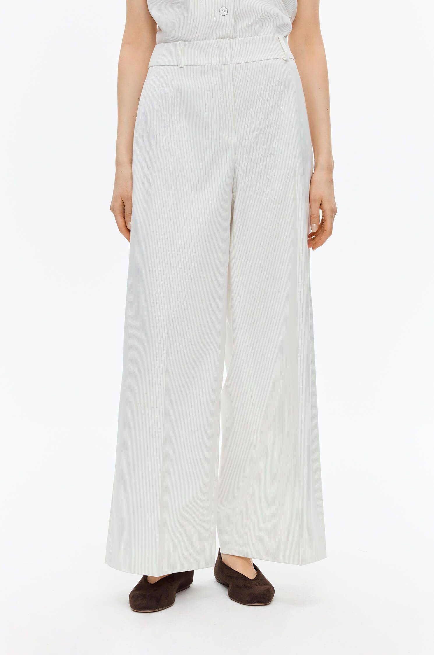 Prążkowane spodnie wide leg Solar Obraz 2