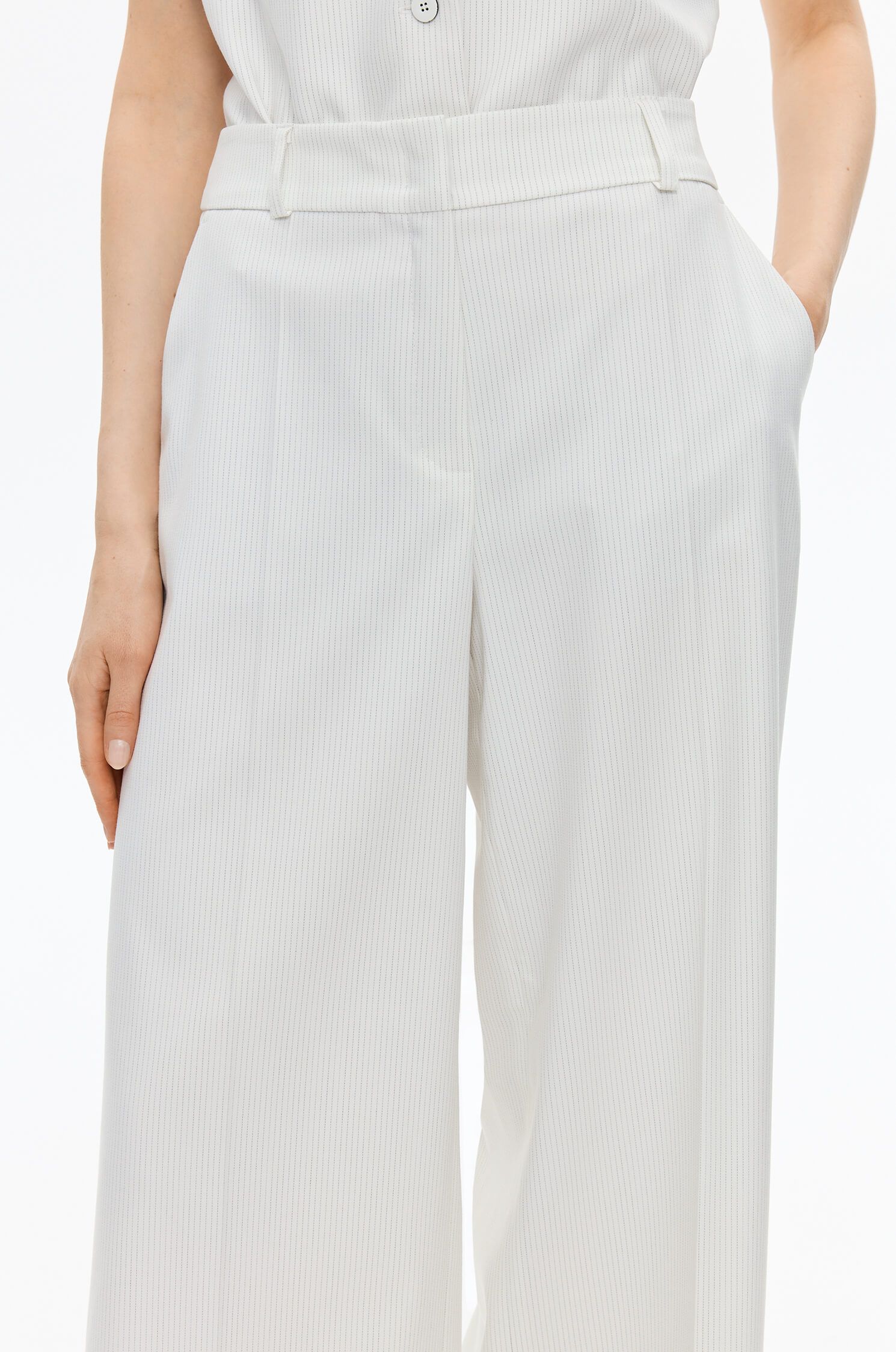 Prążkowane spodnie wide leg Solar Obraz 3