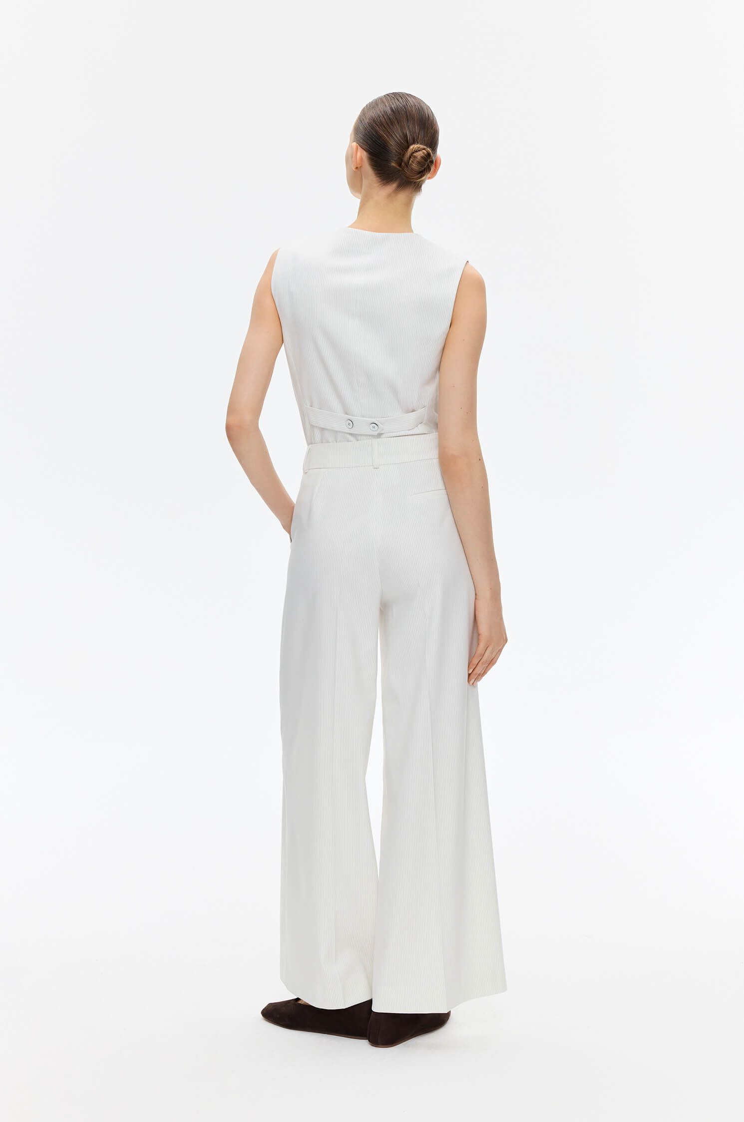 Prążkowane spodnie wide leg Solar Obraz 4